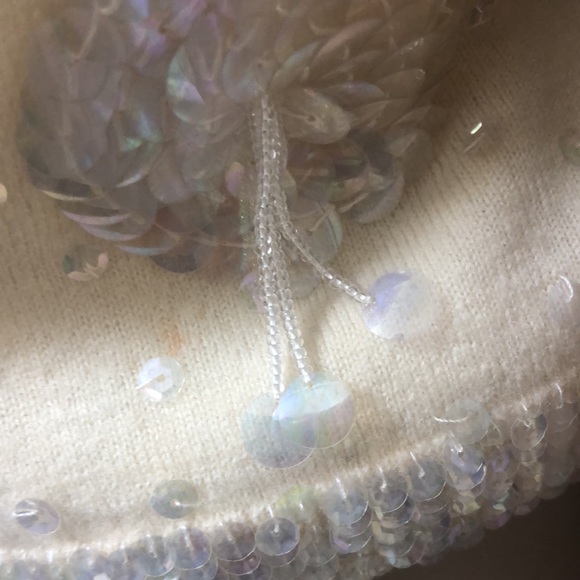 VTG 60s Vanilla Sleeveless Sequins Beaded Sweater Lined Wool Tassels Back Zip - Picture 6 of 9